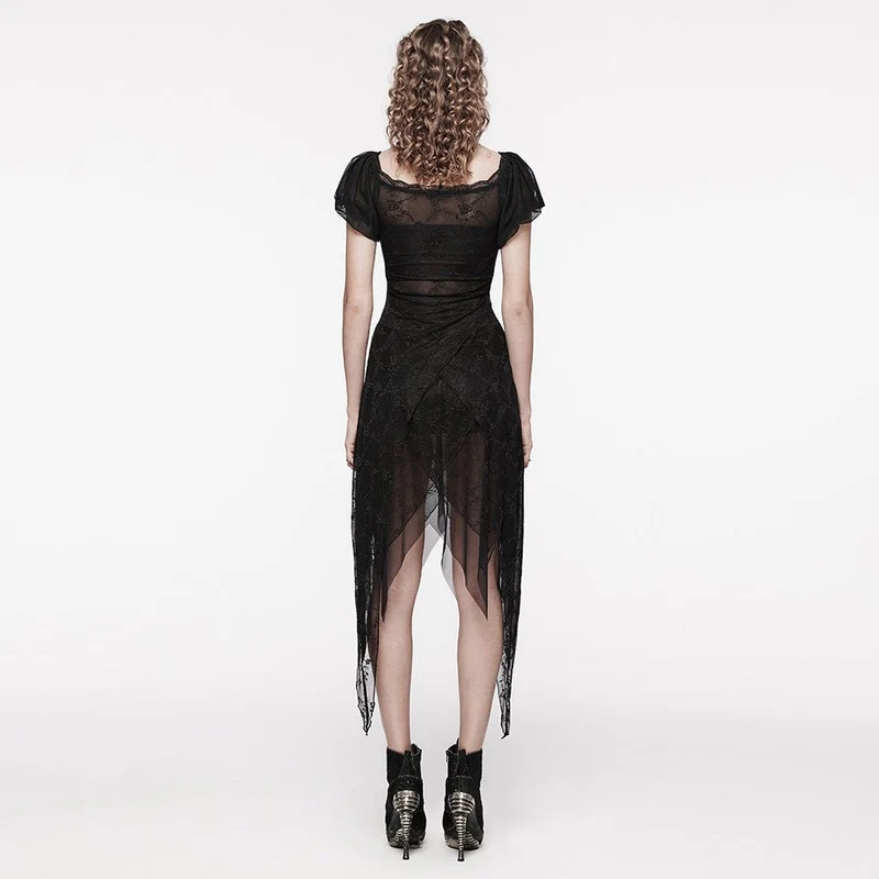 Damen-Gothic-Kleid mit unregelmäßigen Puffärmeln und Netzstoff