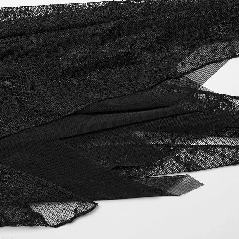 Damen-Gothic-Kleid mit unregelmäßigen Puffärmeln und Netzstoff