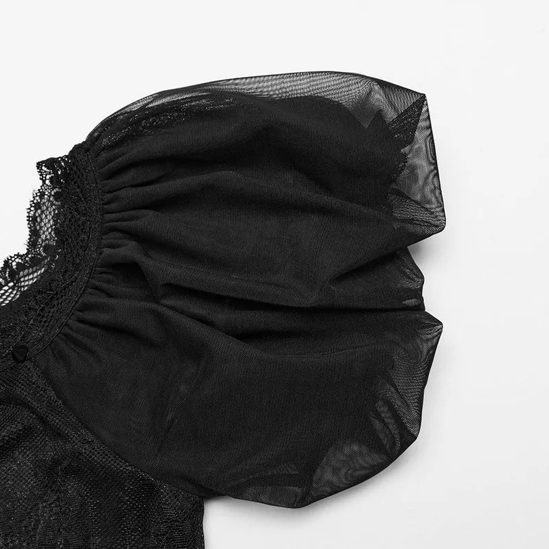 Damen-Gothic-Kleid mit unregelmäßigen Puffärmeln und Netzstoff