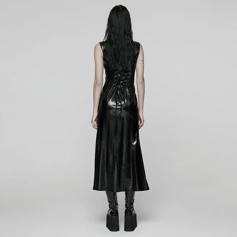 Damen-Punk-Kleid mit tiefem Schlitz und Schnürung
