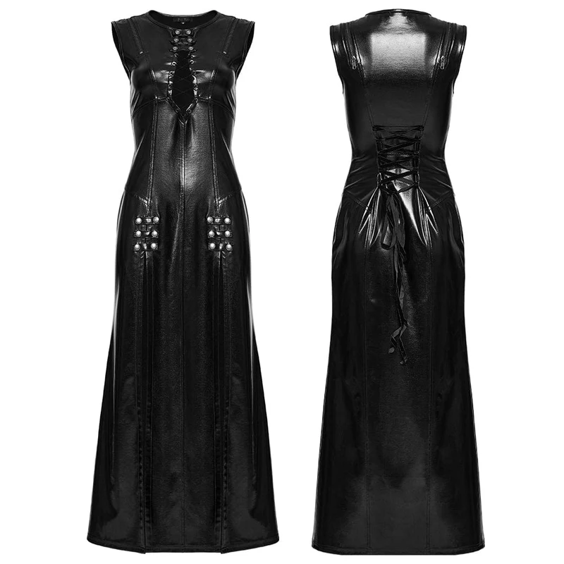 Damen-Punk-Kleid mit tiefem Schlitz und Schnürung
