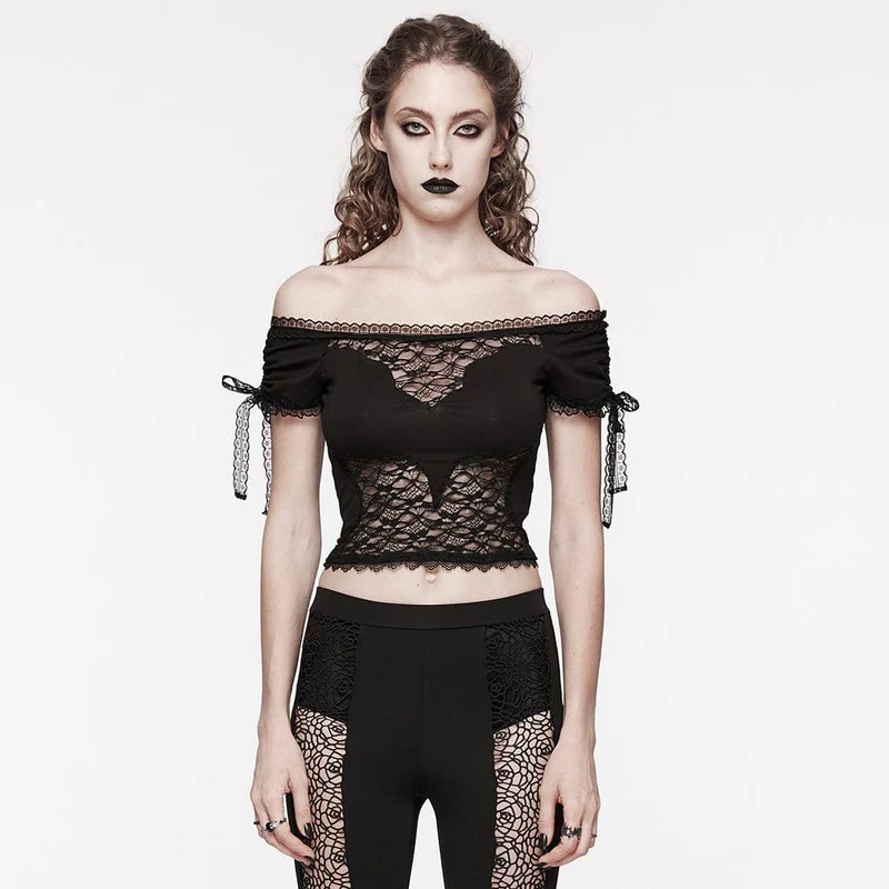 Schulterfreies Gothic-Top mit Kordelzug und Spitze für Damen