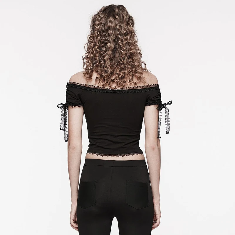 Schulterfreies Gothic-Top mit Kordelzug und Spitze für Damen