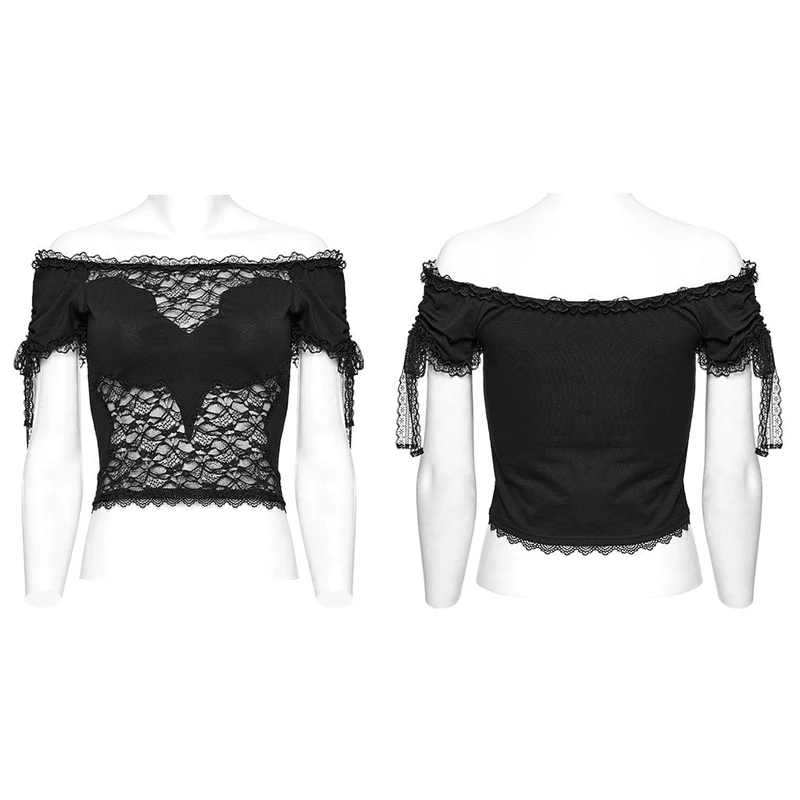 Schulterfreies Gothic-Top mit Kordelzug und Spitze für Damen