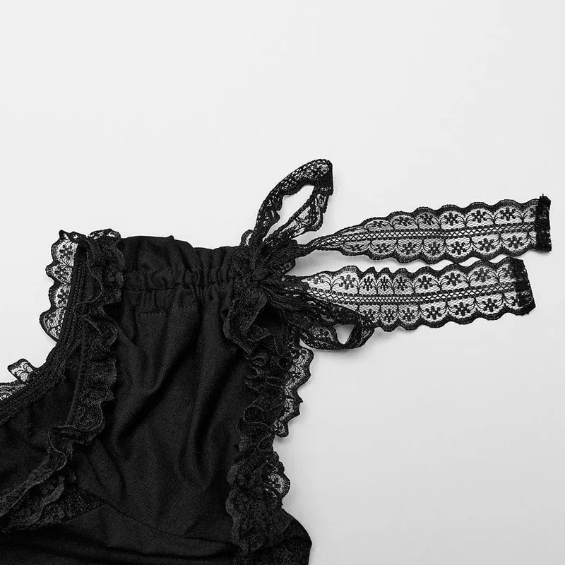Schulterfreies Gothic-Top mit Kordelzug und Spitze für Damen
