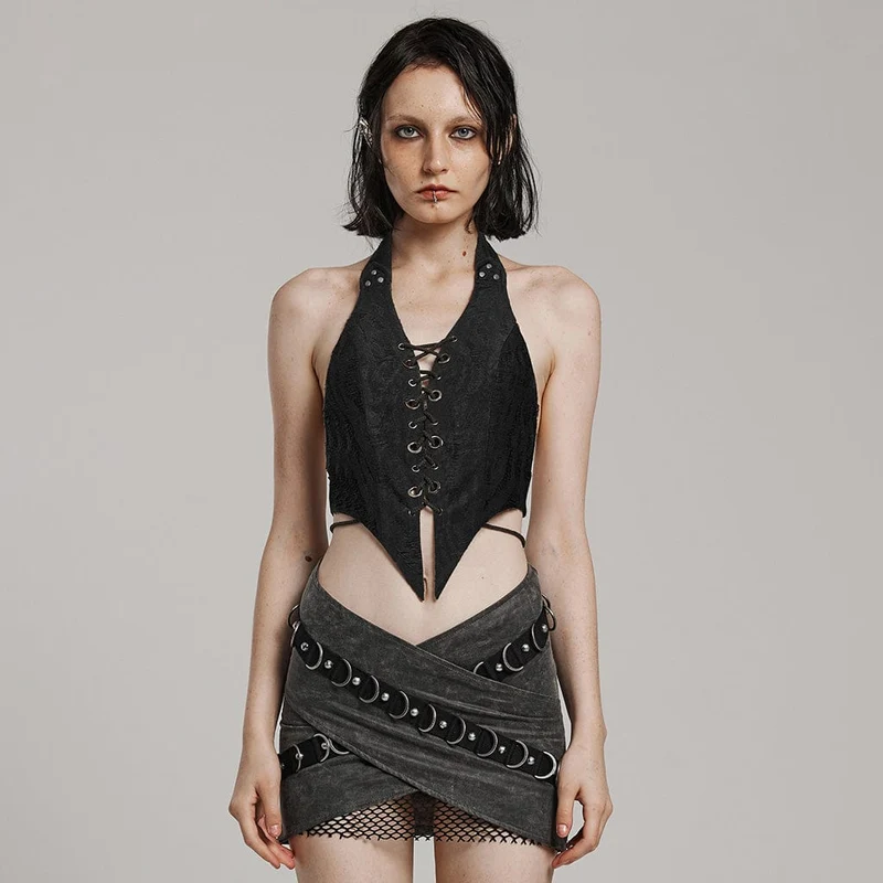 Damen Punk-Weste mit unregelmäßigem, zerrissenem Neckholder