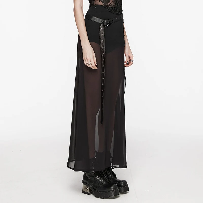 Damen-Gothic-Rock aus Chiffon mit Nieten und Gürtel