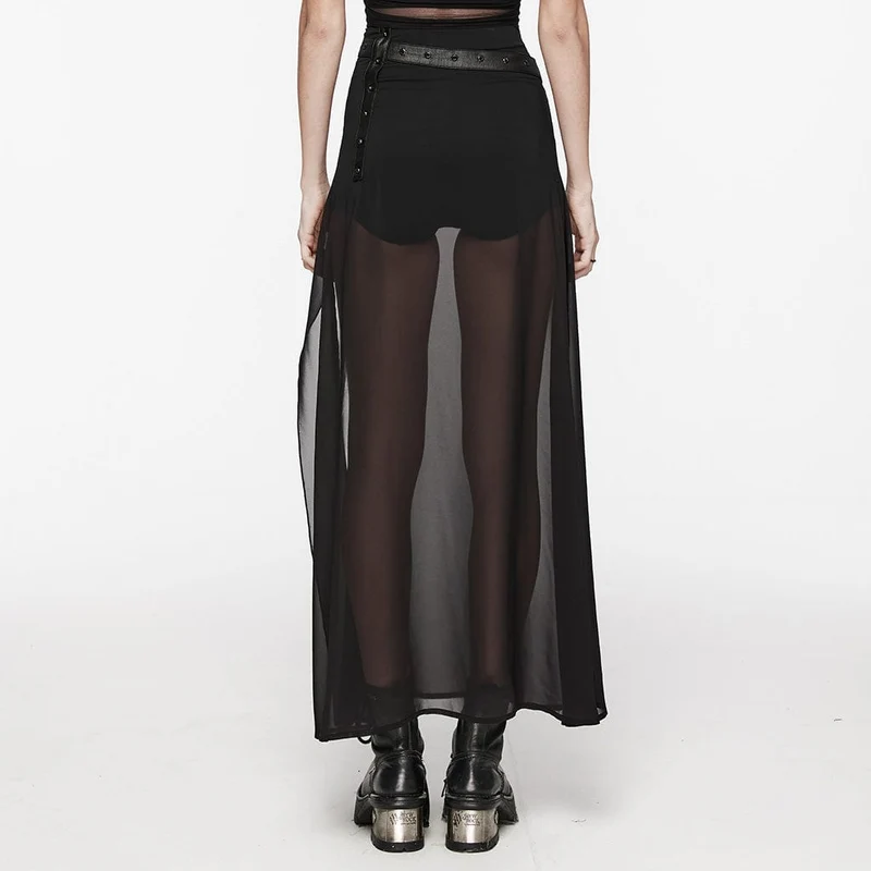 Damen-Gothic-Rock aus Chiffon mit Nieten und Gürtel
