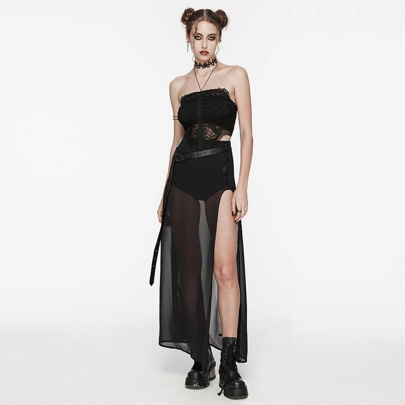 Damen-Gothic-Rock aus Chiffon mit Nieten und Gürtel