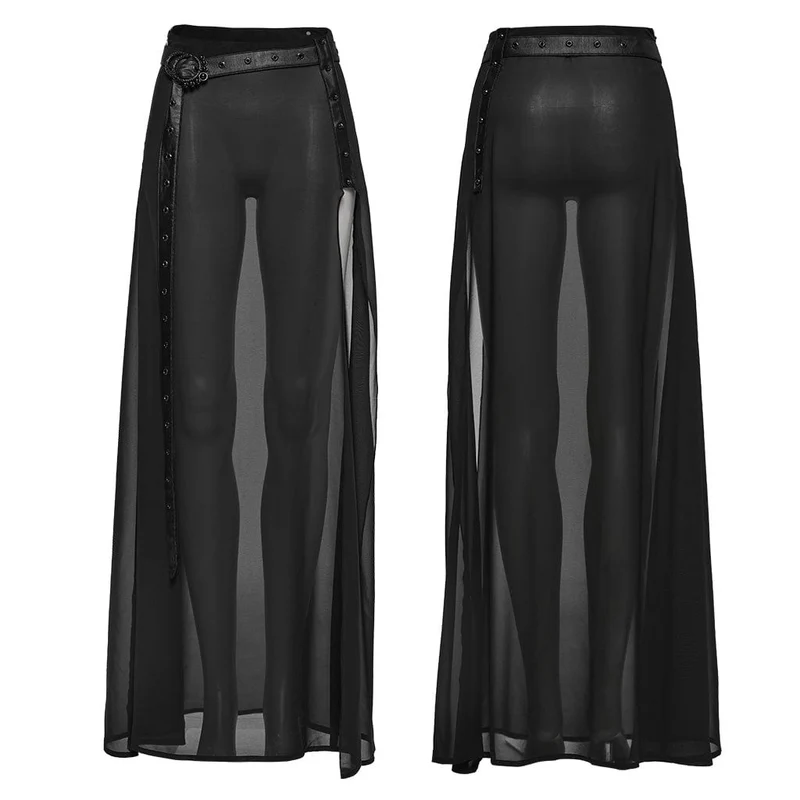 Damen-Gothic-Rock aus Chiffon mit Nieten und Gürtel