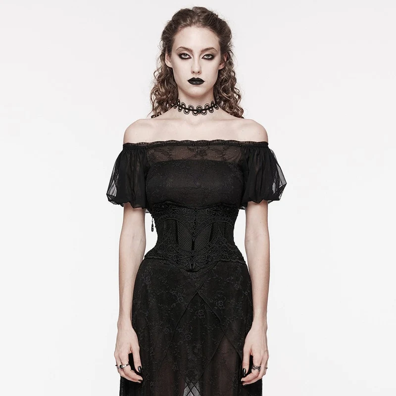 Damen Gothic Unterbrustkorsett mit floraler Stickerei aus Netzstoff