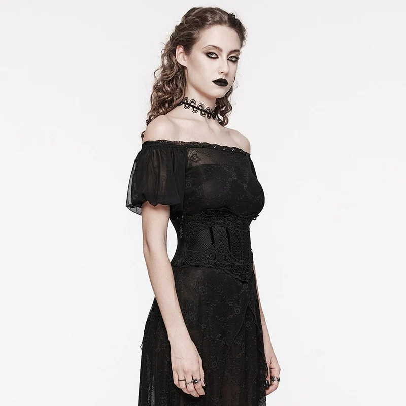 Damen Gothic Unterbrustkorsett mit floraler Stickerei aus Netzstoff