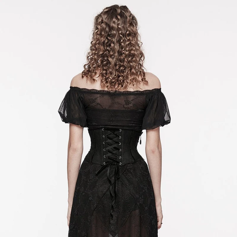 Damen Gothic Unterbrustkorsett mit floraler Stickerei aus Netzstoff
