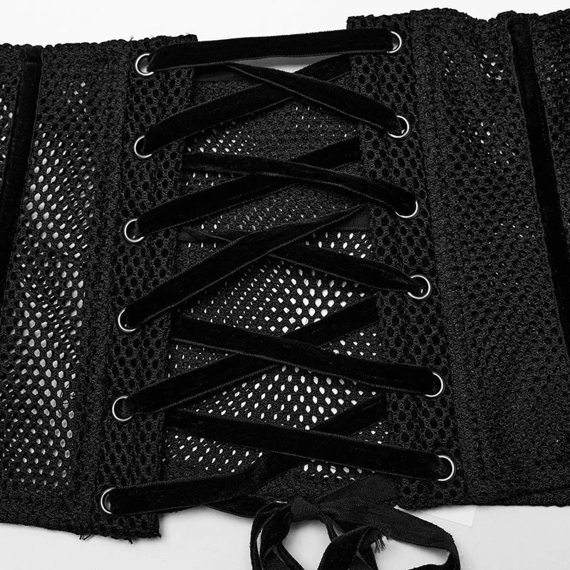 Damen Gothic Unterbrustkorsett mit floraler Stickerei aus Netzstoff