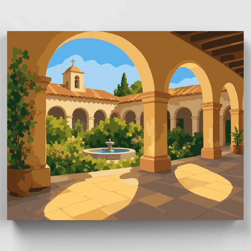 Mission Courtyard Fountain - Paint by Numbers Kit