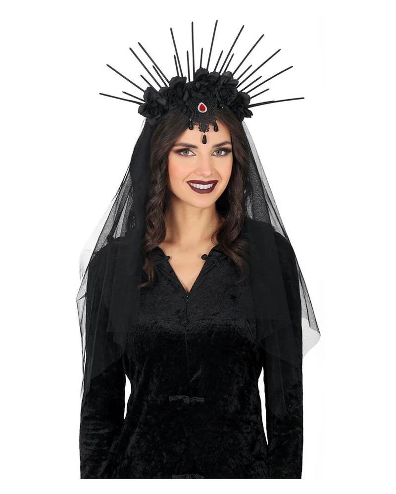 Gothic Haarreif mit schwarzen Blumen & Strahlen