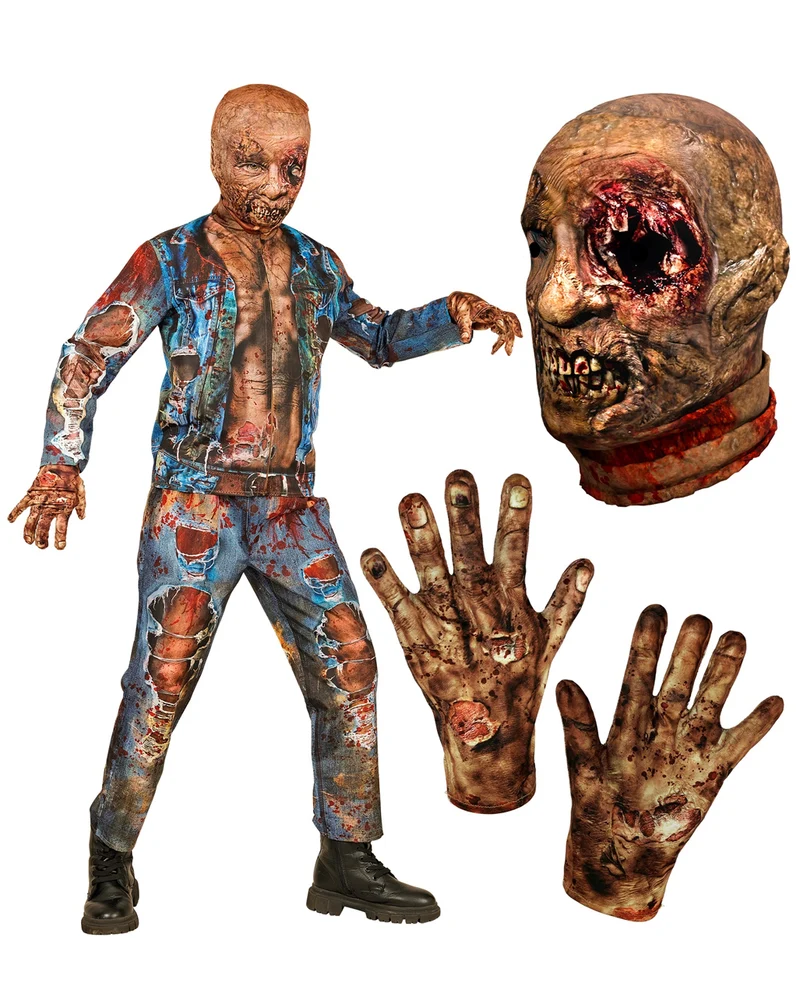 Zombie Sofortkostüm für Kinder mit Maske & Handschuhe