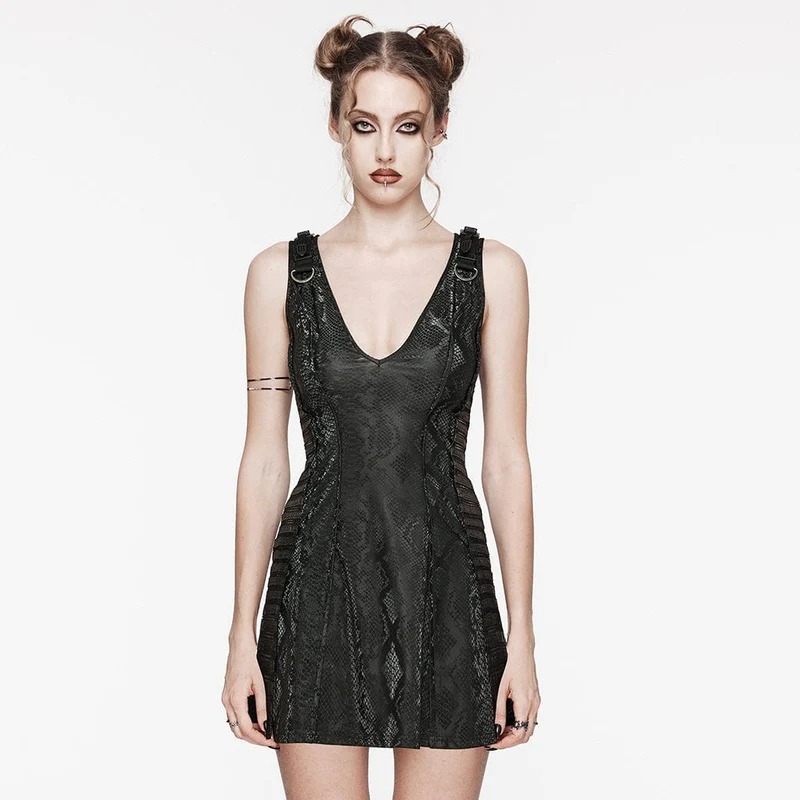 Punk-Spleißkleid mit tiefem Ausschnitt aus Netzstoff für Damen