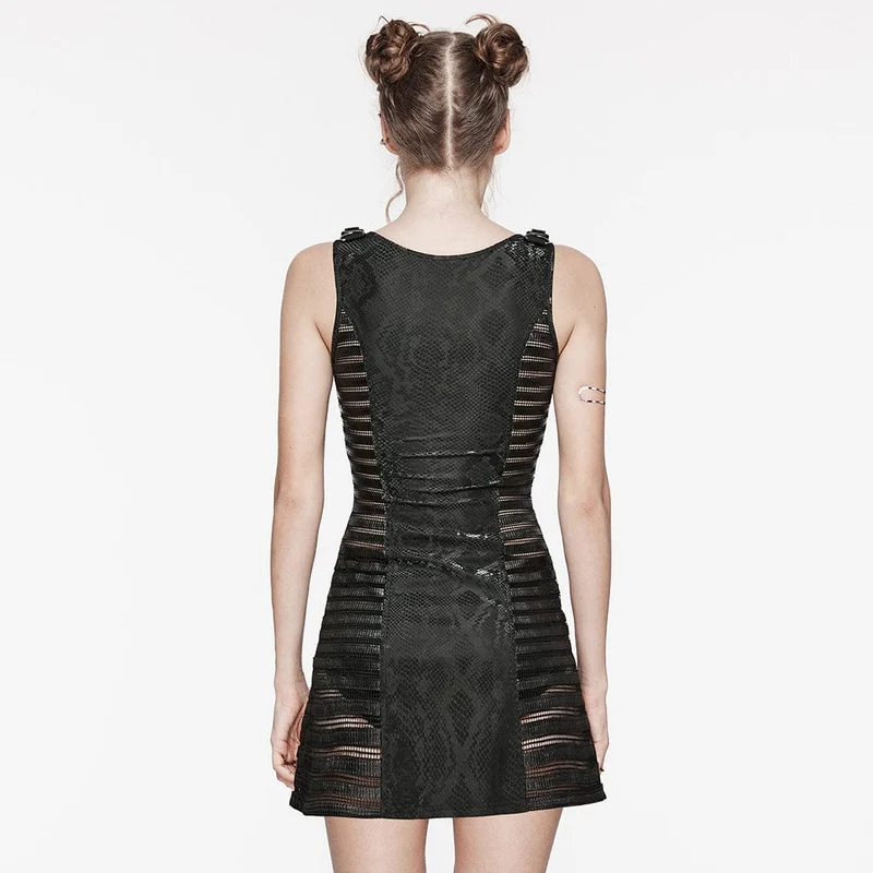 Punk-Spleißkleid mit tiefem Ausschnitt aus Netzstoff für Damen
