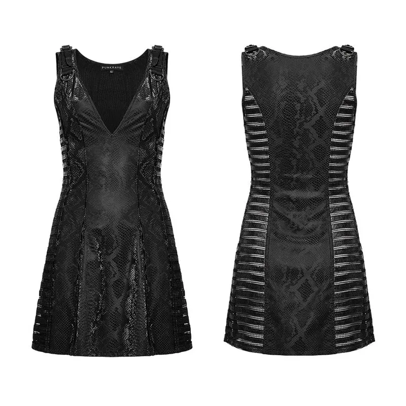 Punk-Spleißkleid mit tiefem Ausschnitt aus Netzstoff für Damen