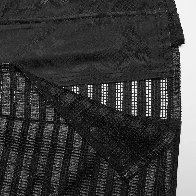 Punk-Spleißkleid mit tiefem Ausschnitt aus Netzstoff für Damen