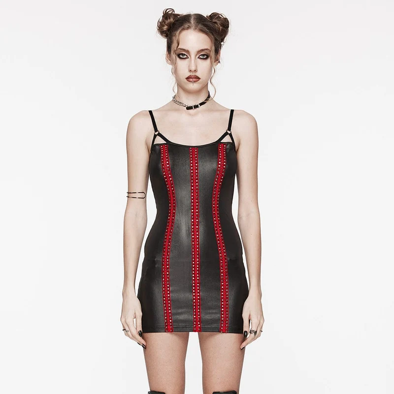 Damen Punk Nailed Lace-up Slip Dress Rot