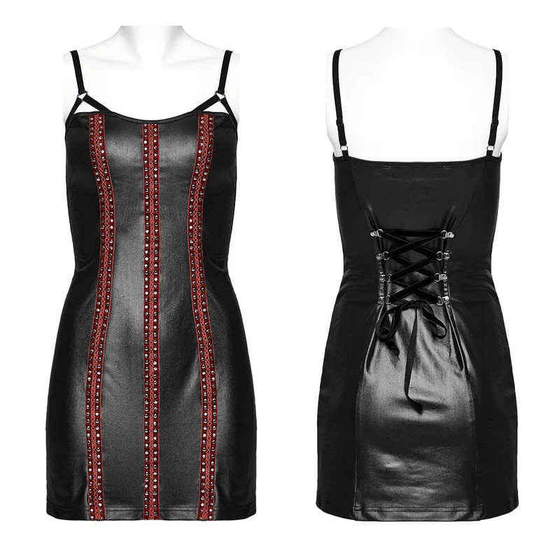 Damen Punk Nailed Lace-up Slip Dress Rot