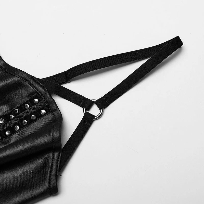 Damen Punk Nailed Lace-up Slip Dress Schwarz