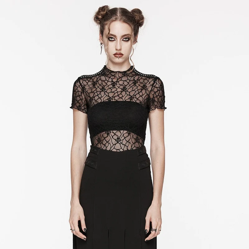 Gothic-Top mit Totenkopf-Motiv für Damen
