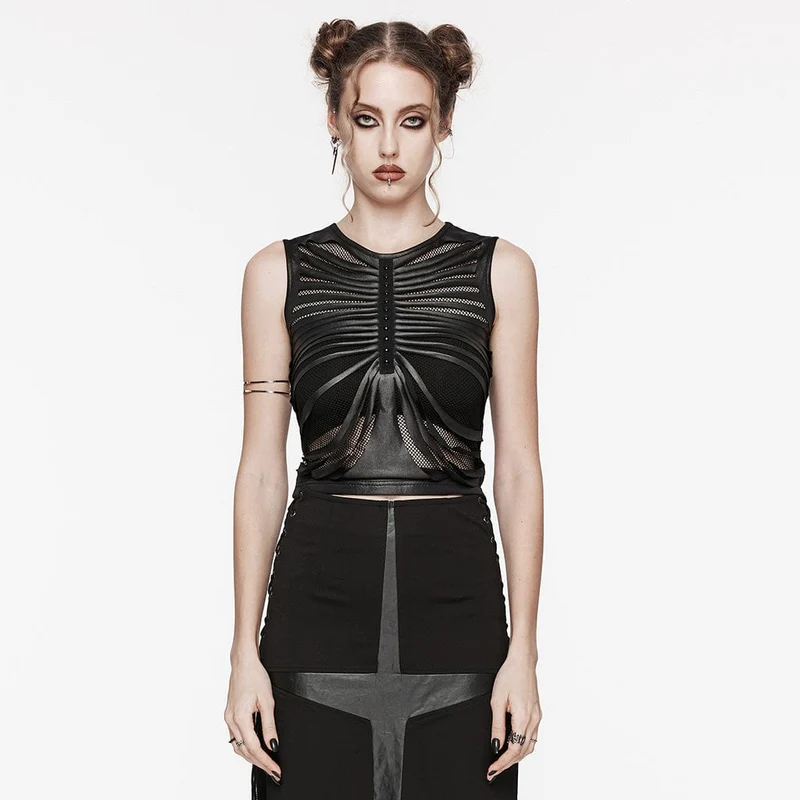 Punk-Tanktop mit geripptem Mesh-Splice für Damen