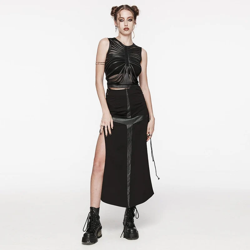 Punk-Tanktop mit geripptem Mesh-Splice für Damen