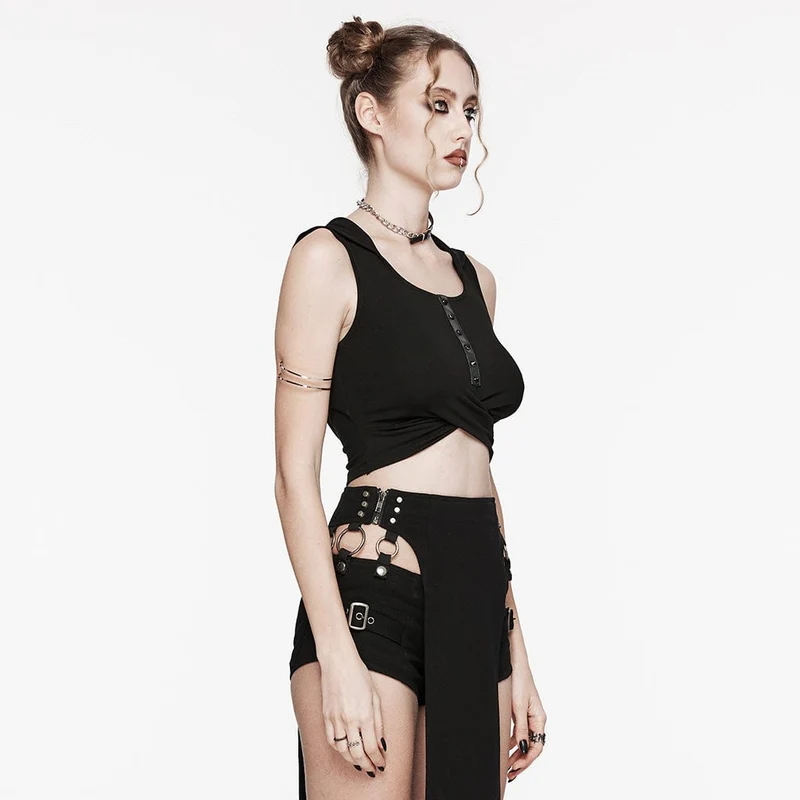 Gekreuztes Tanktop mit Punk-Ausschnitt und Kapuze für Damen