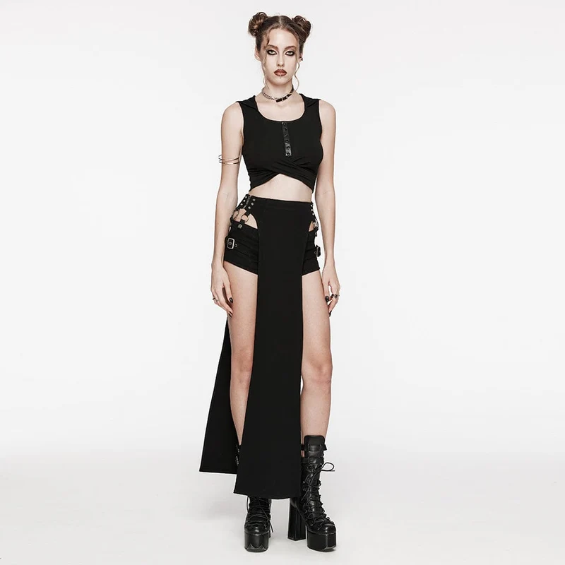 Gekreuztes Tanktop mit Punk-Ausschnitt und Kapuze für Damen