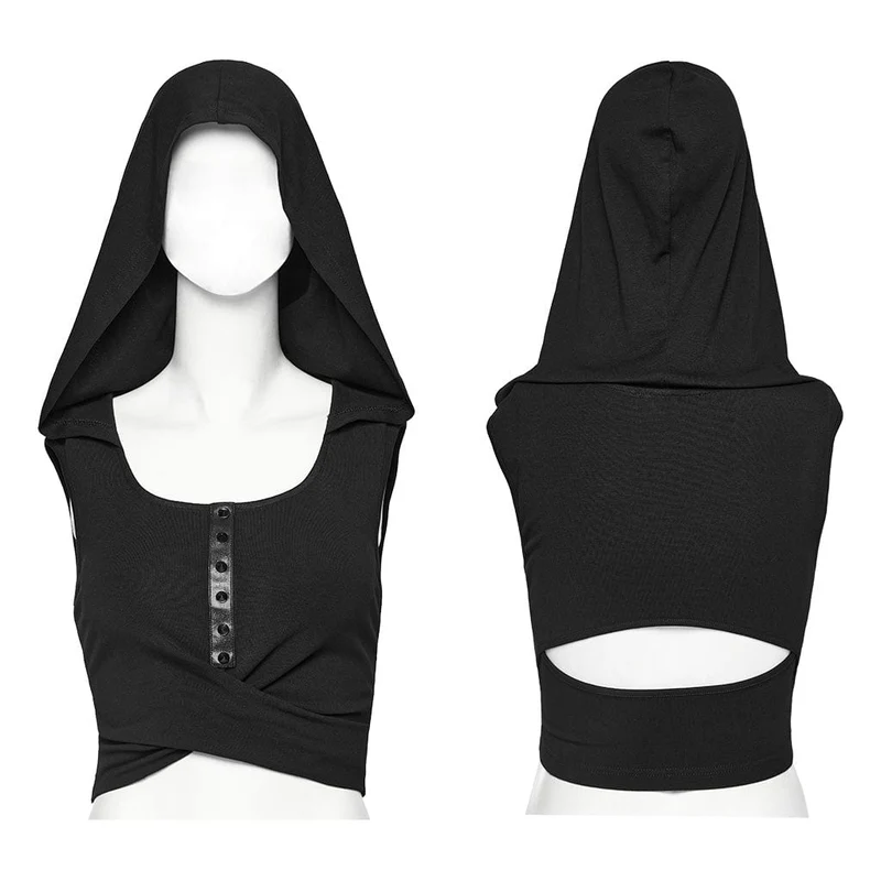 Gekreuztes Tanktop mit Punk-Ausschnitt und Kapuze für Damen