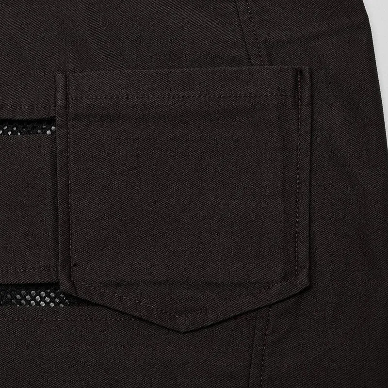 Punk-Mesh-Splice-Reißverschlussrock für Damen in Kaffeebraun