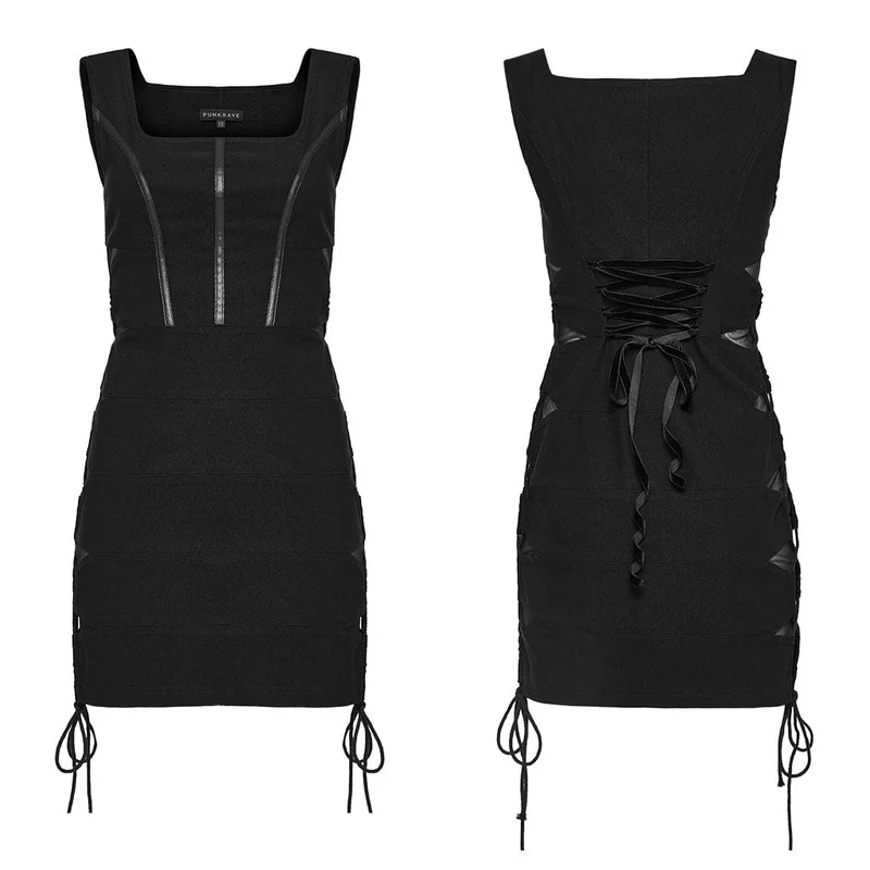 Damen-Slipkleid mit Punk-Mesh-Splice-Schnürung