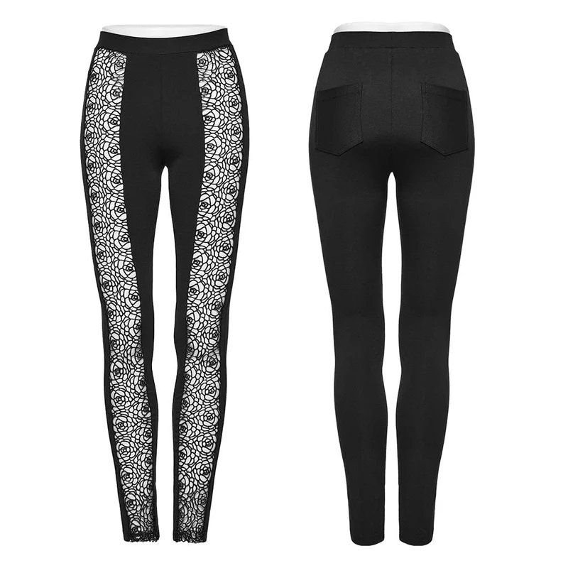 Damen-Gothic-Leggings mit floralem Ausschnitt