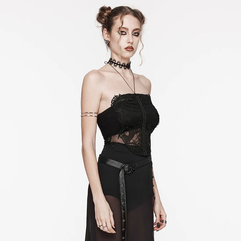 Damen-Bustier aus Netzstoff mit Gothic-Skelett-Stickerei