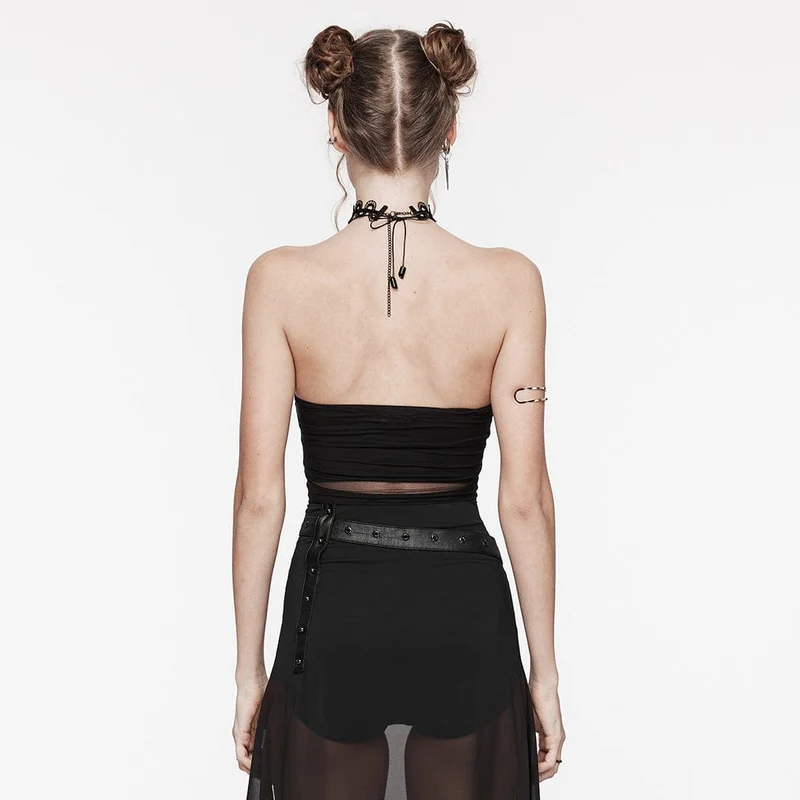 Damen-Bustier aus Netzstoff mit Gothic-Skelett-Stickerei