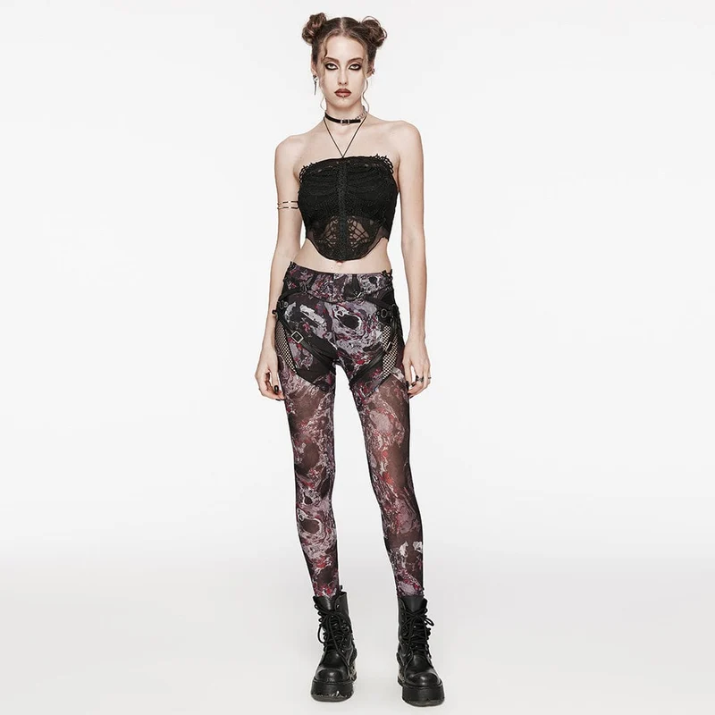 Damen-Bustier aus Netzstoff mit Gothic-Skelett-Stickerei