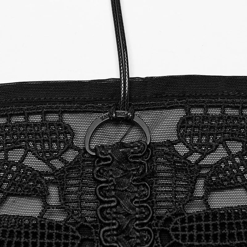 Damen-Bustier aus Netzstoff mit Gothic-Skelett-Stickerei
