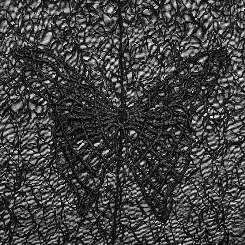 Damen-Gothic-Top aus Netzstoff mit Schmetterlingsstickerei und Blumenmuster