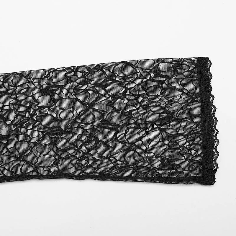 Damen-Gothic-Top aus Netzstoff mit Schmetterlingsstickerei und Blumenmuster