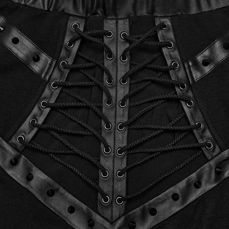 Punk-Fischschwanzrock mit Nieten und Schnürung für Damen in Schwarz