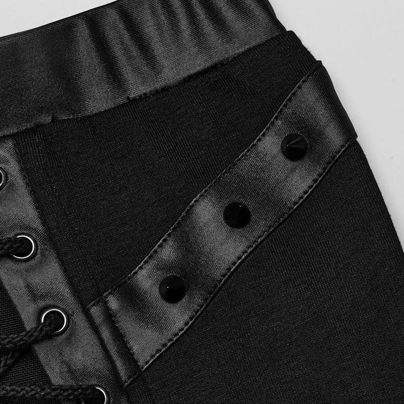Punk-Fischschwanzrock mit Nieten und Schnürung für Damen in Schwarz