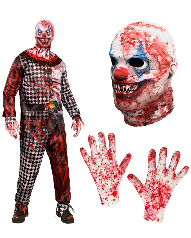 Horror Clown Sofortkostüm mit Maske & Handschuhe