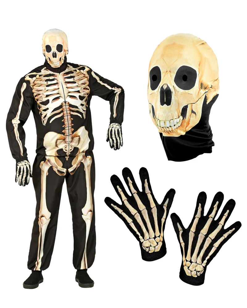 Skelett Sofortkostüm mit Maske & Handschuhe