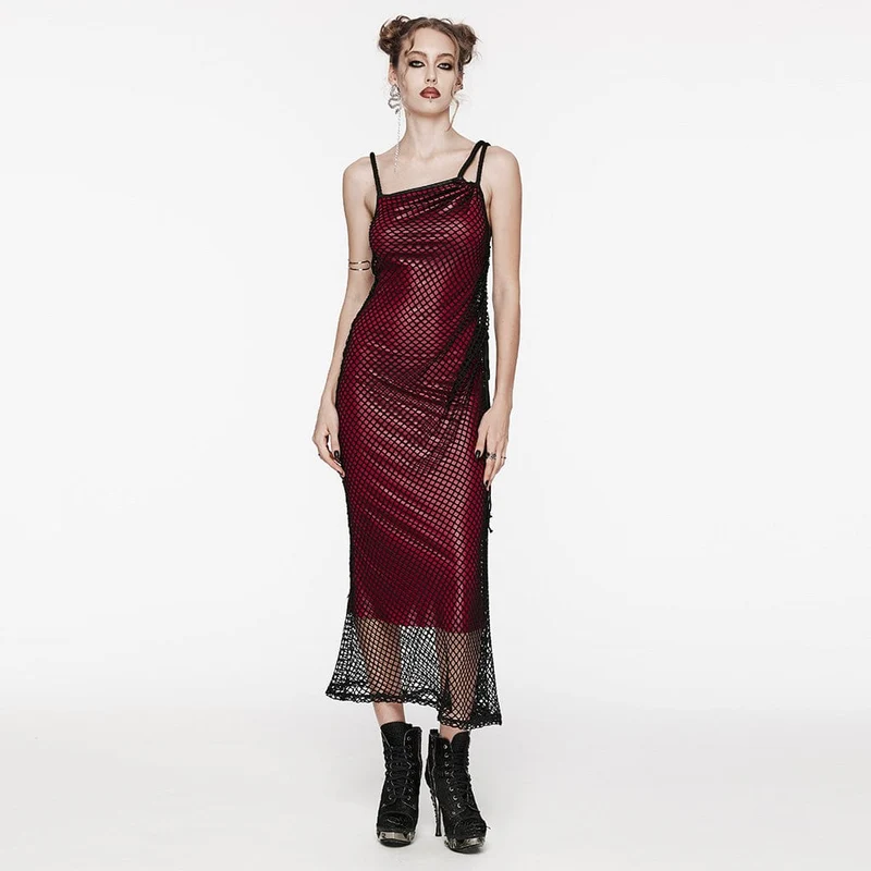 Damen Gothic Mesh Splice Tunnelzug Unterkleid Rot