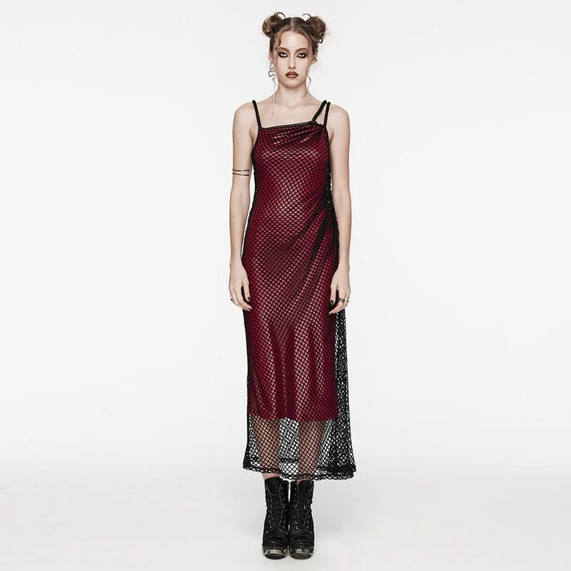 Damen Gothic Mesh Splice Tunnelzug Unterkleid Rot