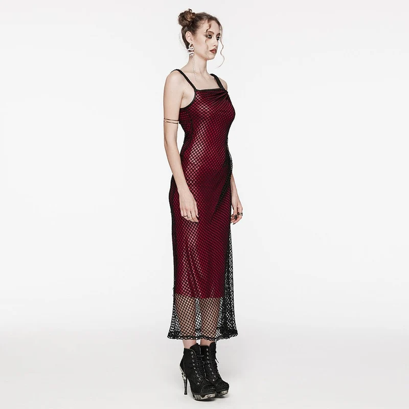 Damen Gothic Mesh Splice Tunnelzug Unterkleid Rot